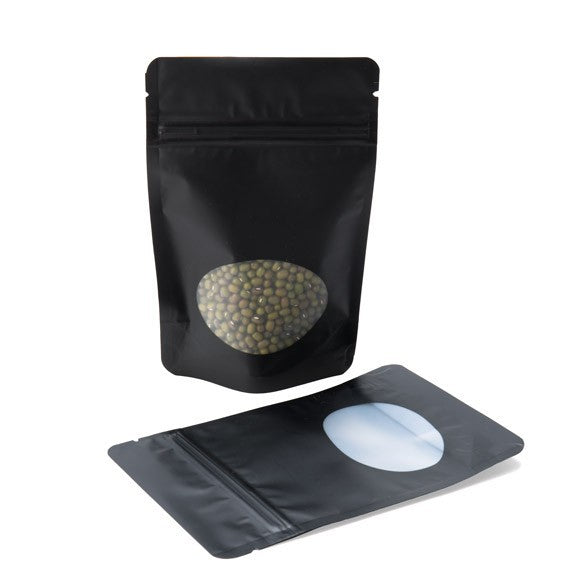Stand Up Pouches Matt Black with oval Window 15x9x23cm | 312 grams
