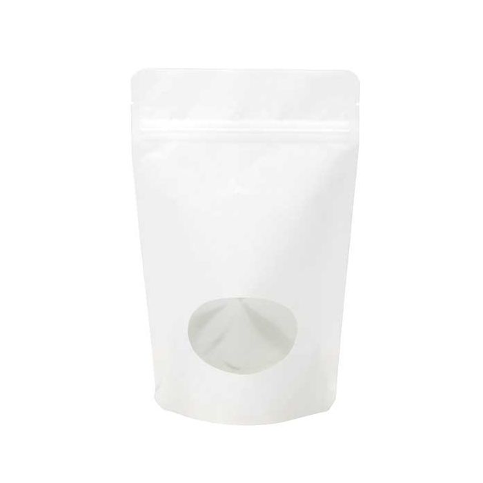 Stand Up Pouches Pearl White with oval Window 13x8x20.5cm