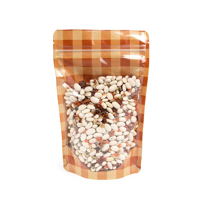 Stand Up Pouches kraft Transparent/Burnt Orange Plaid 13x7,9x20,6 cm