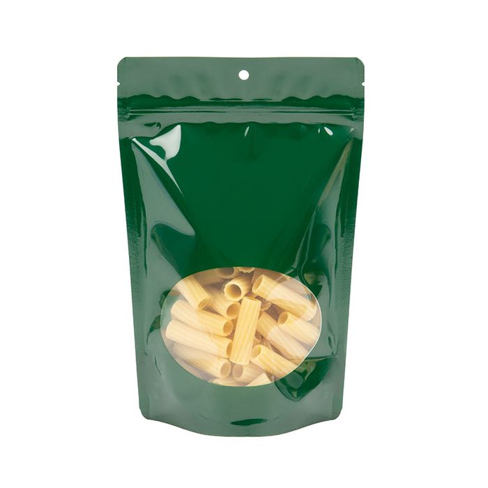 Stand Up Pouches Green With Oval Window 14,9x8,9x23,2cm With Hanghole