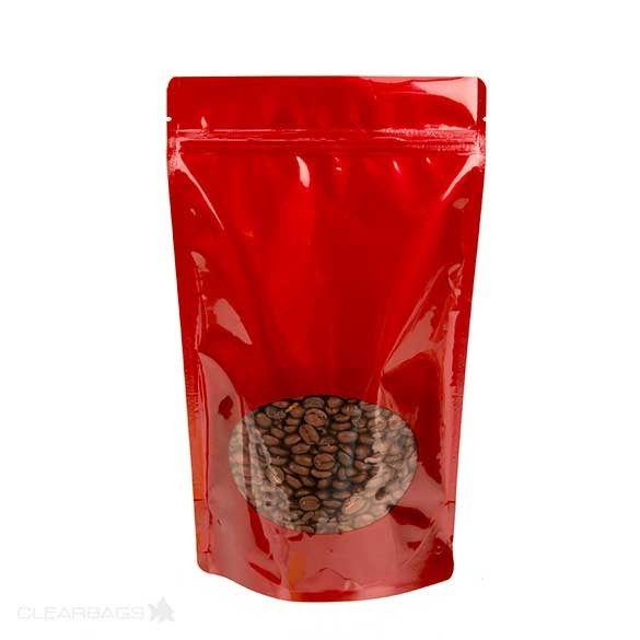 Stand Up Pouches Red with oval Window 21x9x29cm | 510 grams