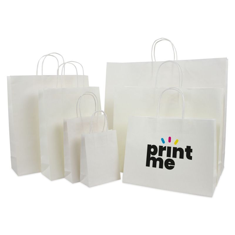 Papperskassar Vit 14 + 7 x 19 cm Tvinnade handtag + Bottenkartong (250 st.) [FP-001019]