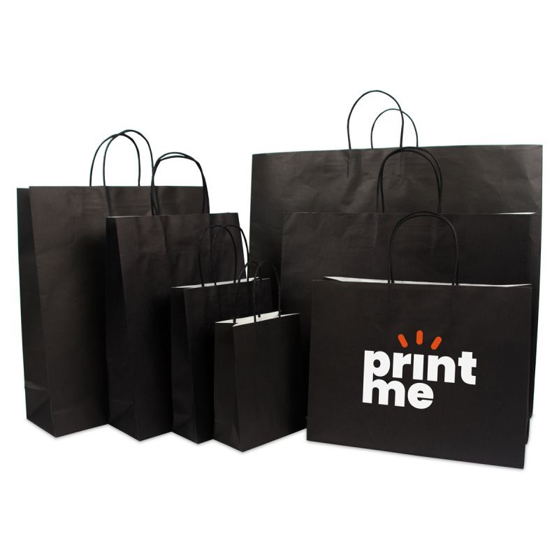 Papperskassar Svart 14 + 7 x 19 cm Tvinnade handtag + Bottenkartong (250 st.) [FP-002019]