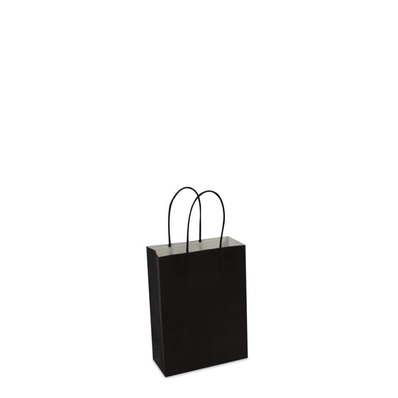 Papperskassar Svart 14 + 7 x 19 cm Tvinnade handtag + Bottenkartong (250 st.) [FP-002019]