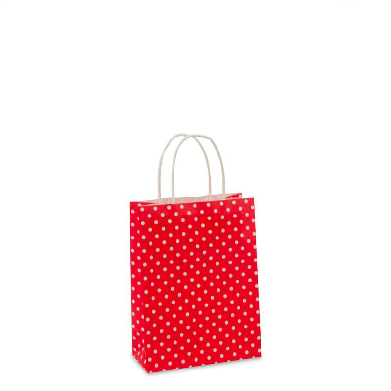 Papperskassar med tvinnade handtag prickmönster 14 + 7 x 19 cm Röd (250 st.) [FP-012019]