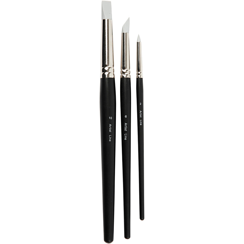 Artist Line Brush, no. 2+6+10, L: 19-25 cm, W: 6+10+15 mm, flat,round