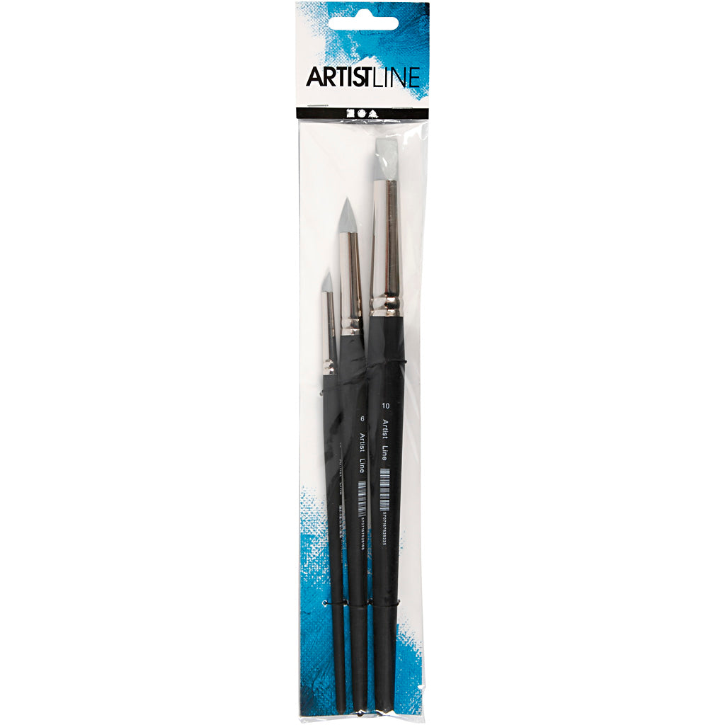 Artist Line Pensel, nr. 2+6+10, L: 19-25 cm, B: 6+10+15 mm, platta,runda, 3 st./ 1 förp. [HOB-100274]