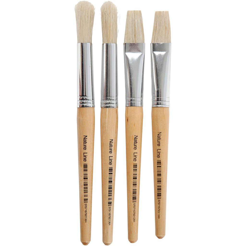 Kids Paint Brushes, no. 15, L: 18,5+19,5 cm, W: 11+17 mm, flat,round, 4 pc