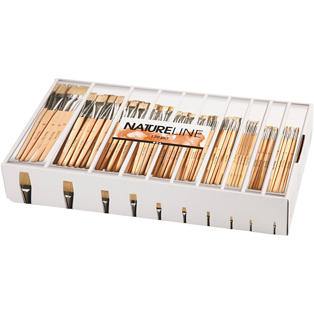 Natur Line Penslar, nr. 00+0+1+2+4+8+12+14+20+22, L: 17,5-20,5 cm, B: 3-22 mm, platta, 10x12 st./ 1 förp. [HOB-10648]
