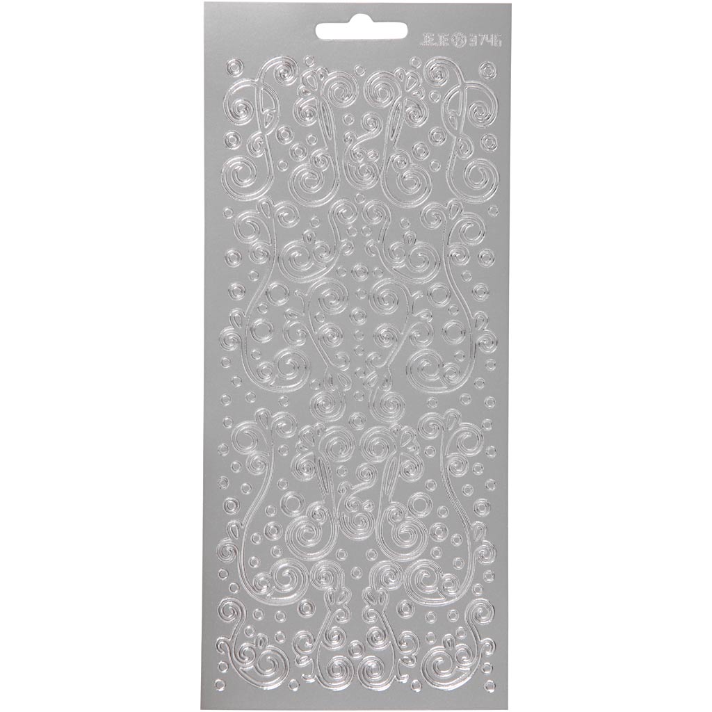 Stickers, swirl, sheet 10x23 cm, silver, 1 sheet