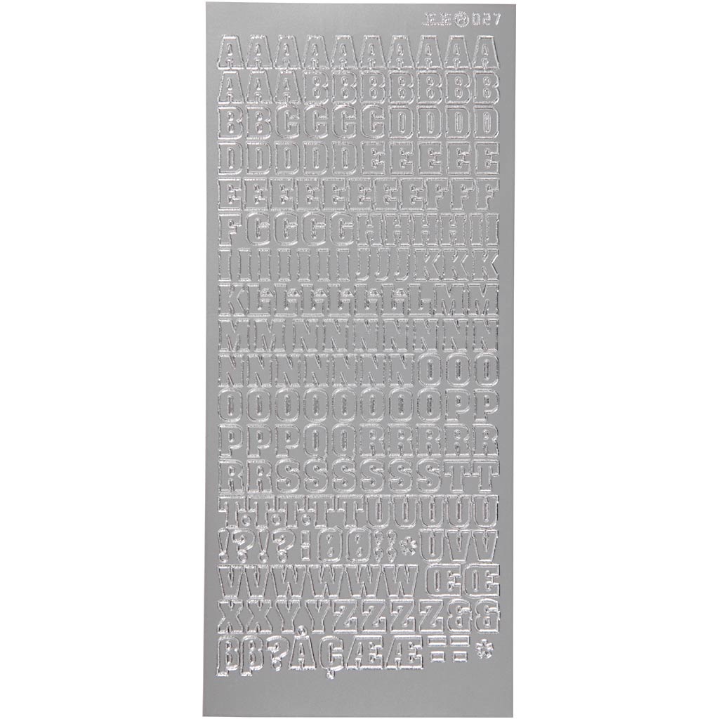 Stickers, alphabet, sheet 10x23 cm, silver, 1 sheet