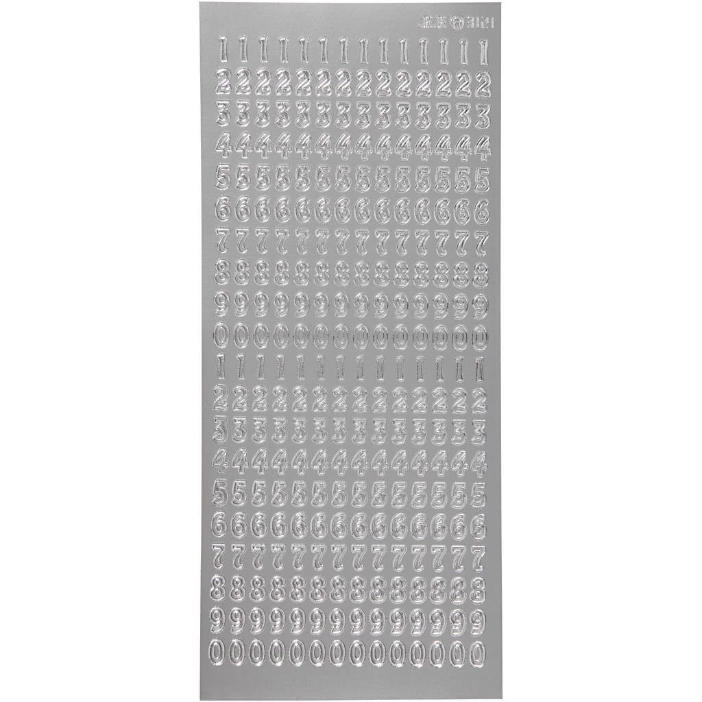 Stickers, numbers, sheet 10x23 cm, silver, 1 sheet