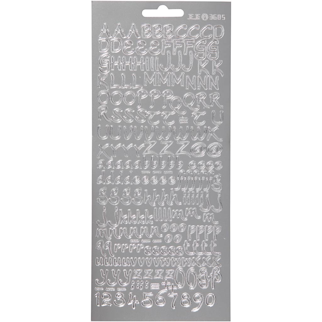 Stickers, alphabet, sheet 10x23 cm, silver, 1 sheet