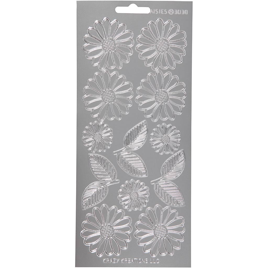 Stickers, daisies, sheet 10x23 cm, silver, 1 sheet