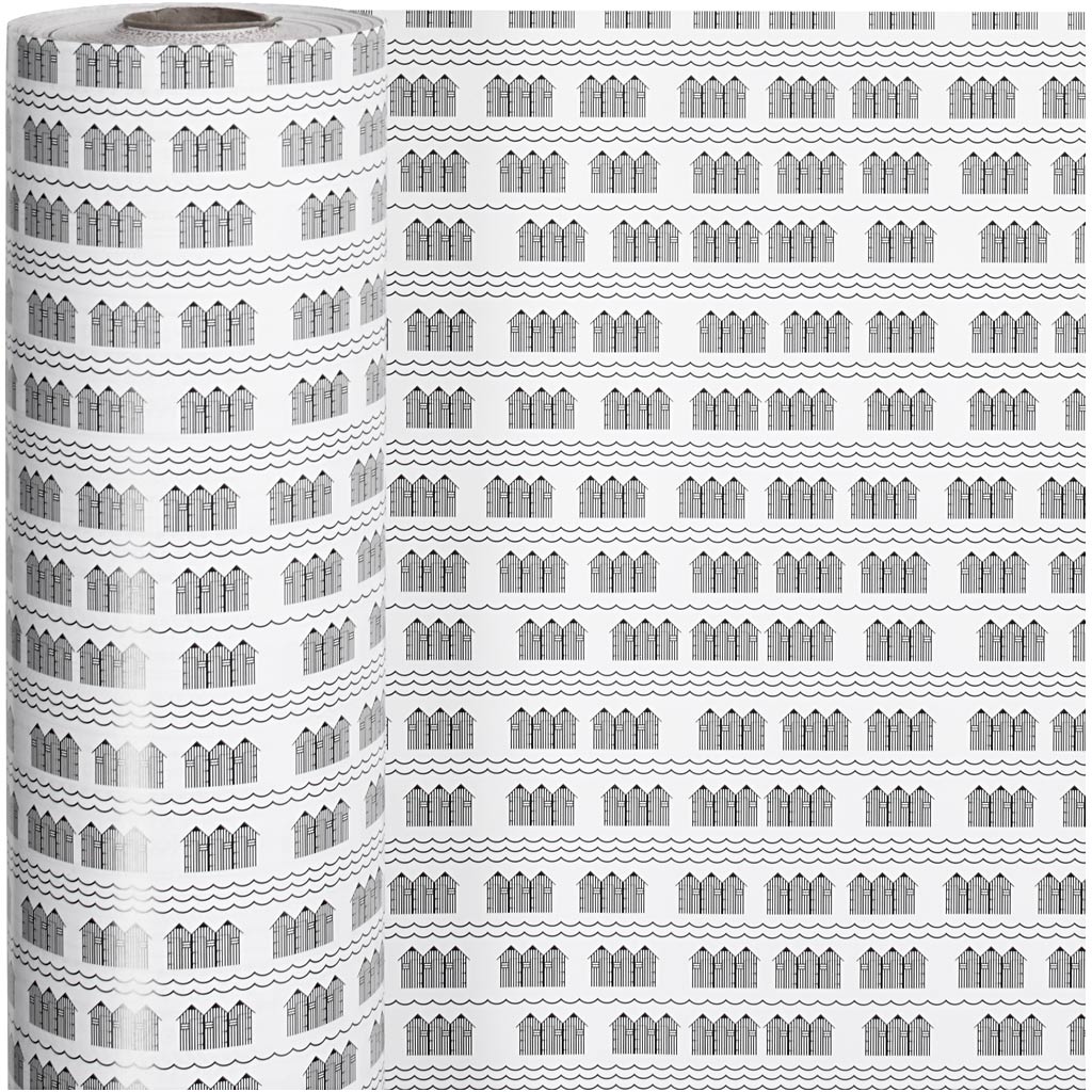 Gift wrap, bathhouse, W: 57 cm, 80 g, black, white, 150 m/ 1 roll