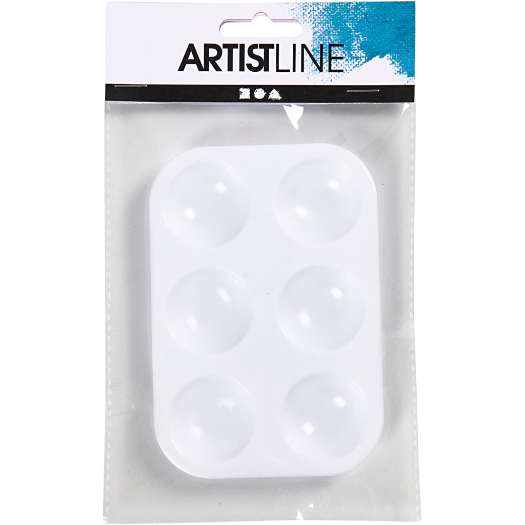 Palett, Rektangulär palett med 6 fack, stl. 13x8,5 cm, vit, 1 st. [HOB-100288]