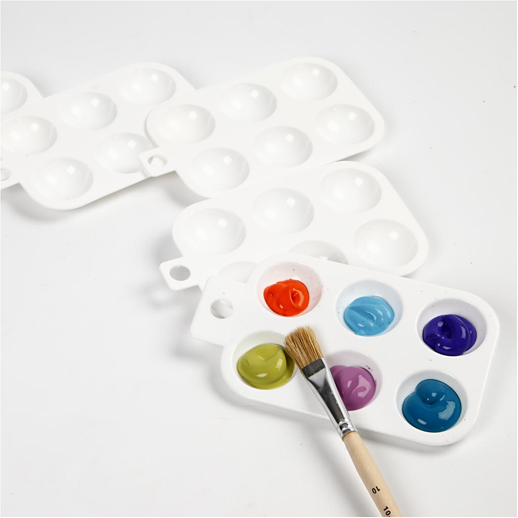 Palett, Rektangulär palett med 6 fack, stl. 13x8,5 cm, vit, 10 st./ 1 förp. [HOB-10332]