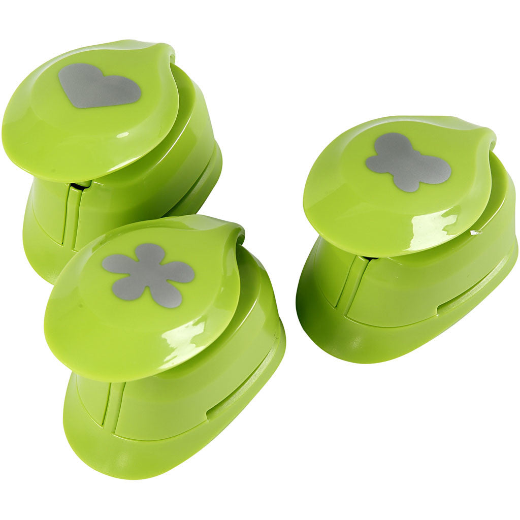 Pappersstansar, Blomma, fjäril och hjärta, stl. 25 mm, 3 st./ 1 förp. [HOB-11302]