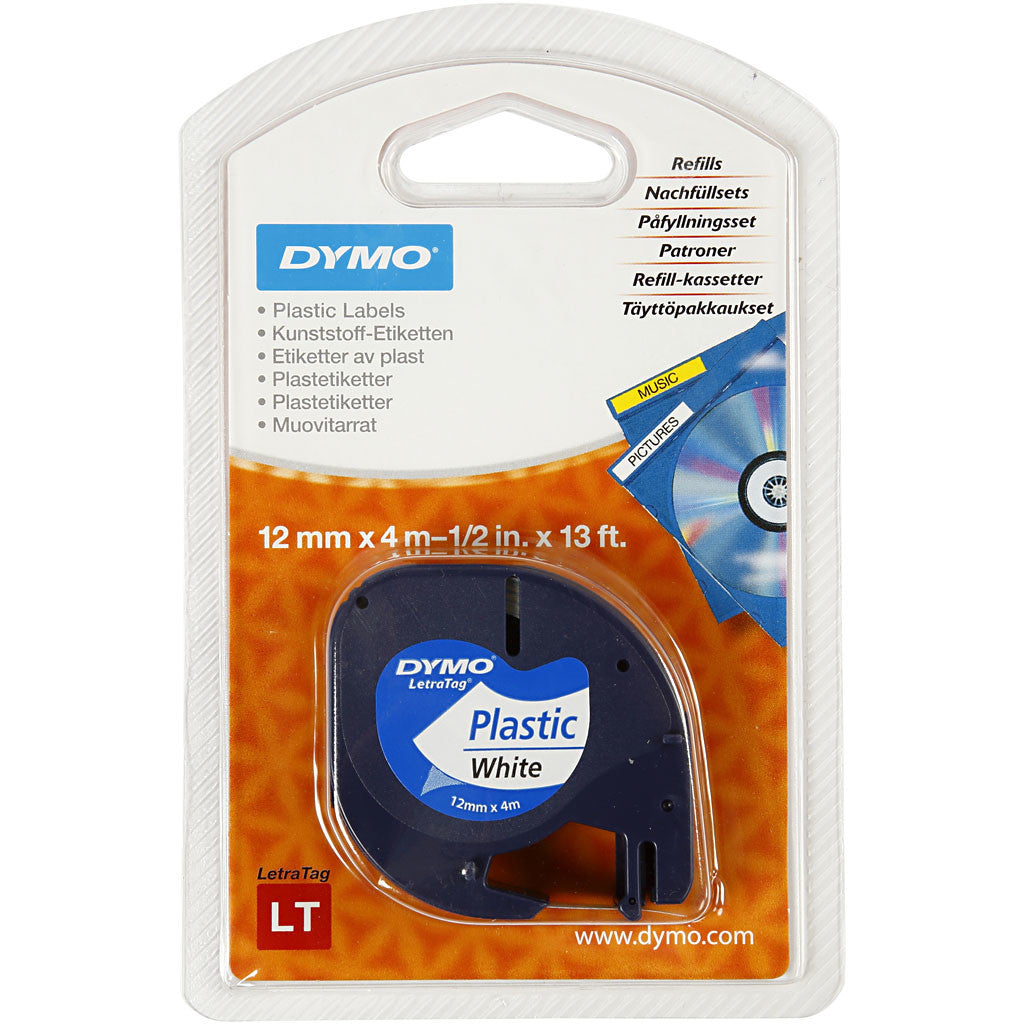 Dymo Plasttejp, L: 4 M, B: 12 mm, vit, 4 m/ 1 rl. [HOB-11533]