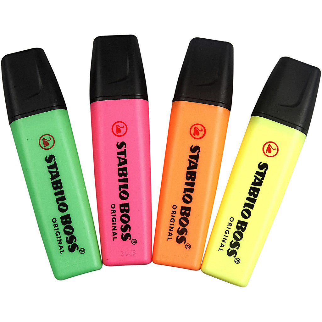 Textmarker, neongrön, neonorange, neonrosa, neongul, 4 st./ 1 förp. [HOB-14162]
