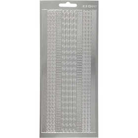 Stickers, bårder, ark 10x23 cm, silver, 1 ark [HOB-170022]