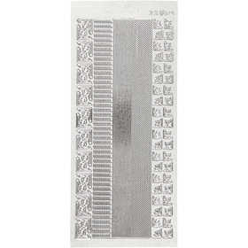 Stickers, bårder, ark 10x23 cm, silver, 1 ark [HOB-170025]