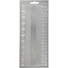 Stickers, bårder, ark 10x23 cm, silver, 1 ark [HOB-170026]