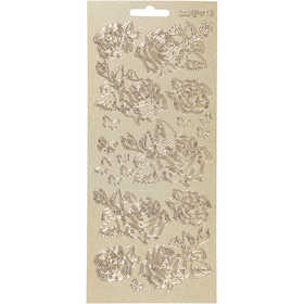 Stickers, rosor, ark 10x23 cm, guld, 1 ark [HOB-170161]