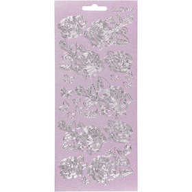 Stickers, rosor, ark 10x23 cm, silver, 1 ark [HOB-170163]
