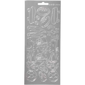 Stickers, sport, ark 10x23 cm, silver, 1 ark [HOB-170233]