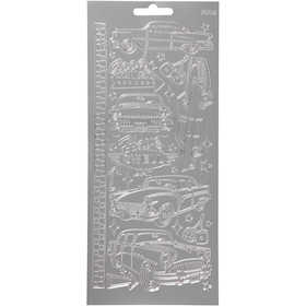 Stickers, bilar, ark 10x23 cm, silver, 1 ark [HOB-170241]