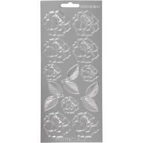 Stickers, rosor, ark 10x23 cm, silver, 1 ark [HOB-170245]