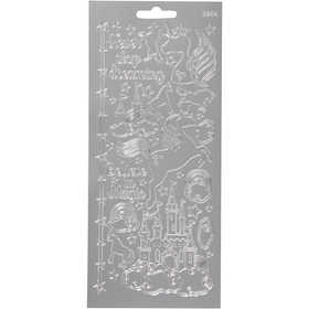 Stickers, enhörning, ark 10x23 cm, silver, 1 ark [HOB-170259]