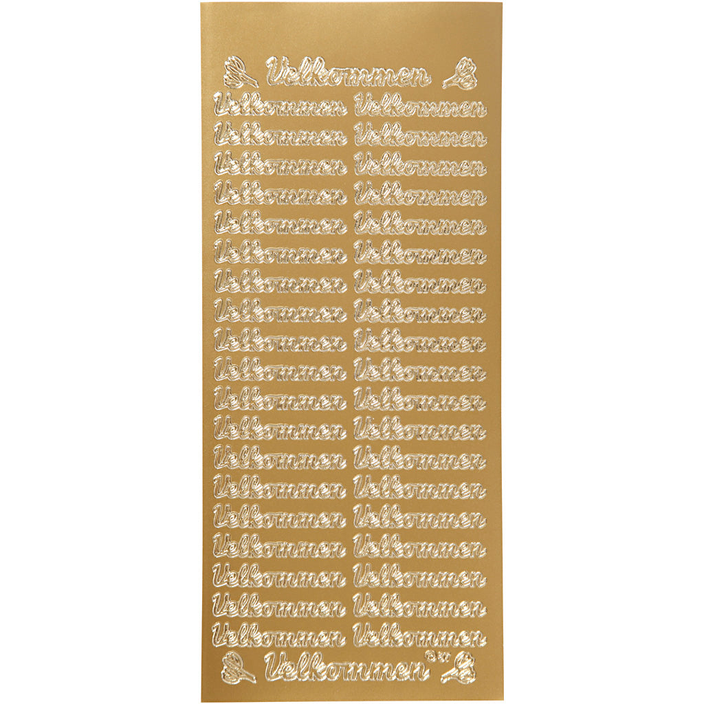 Stickers, velkommen, ark 10x23 cm, guld, 1 ark [HOB-170261]