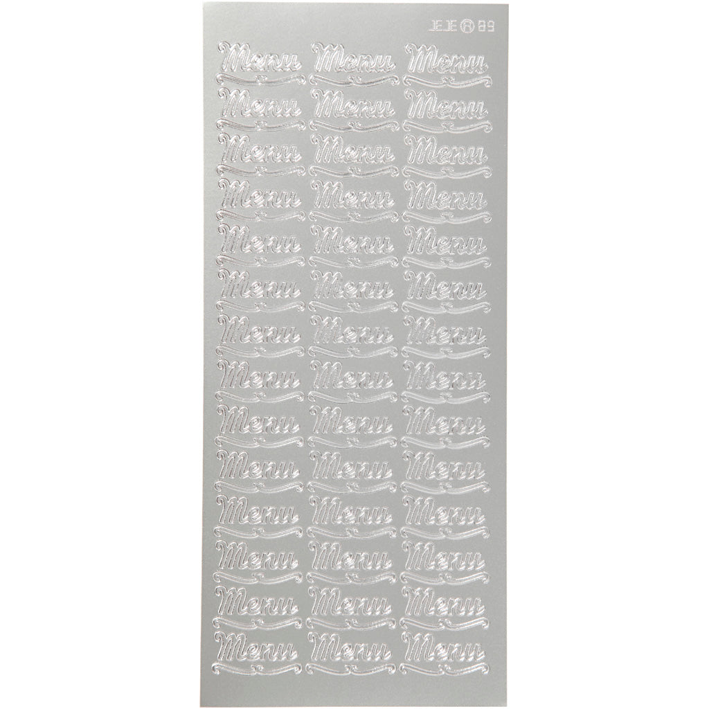 Stickers, menu, ark 10x23 cm, silver, 1 ark [HOB-170265]