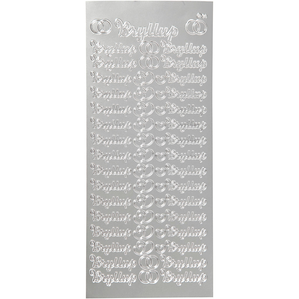Stickers, bryllup, ark 10x23 cm, silver, 1 ark [HOB-170279]