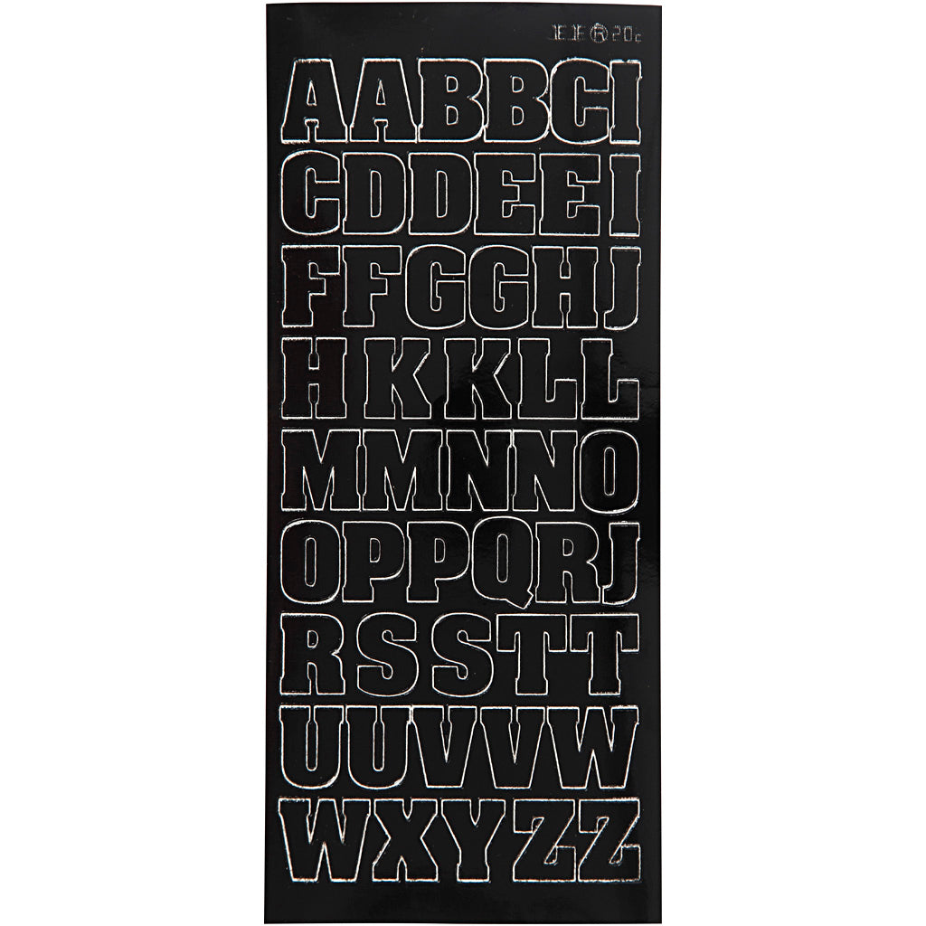 Stickers, stora bokstäver, versaler, ark 10x23 cm, svart, 1 ark [HOB-170288]