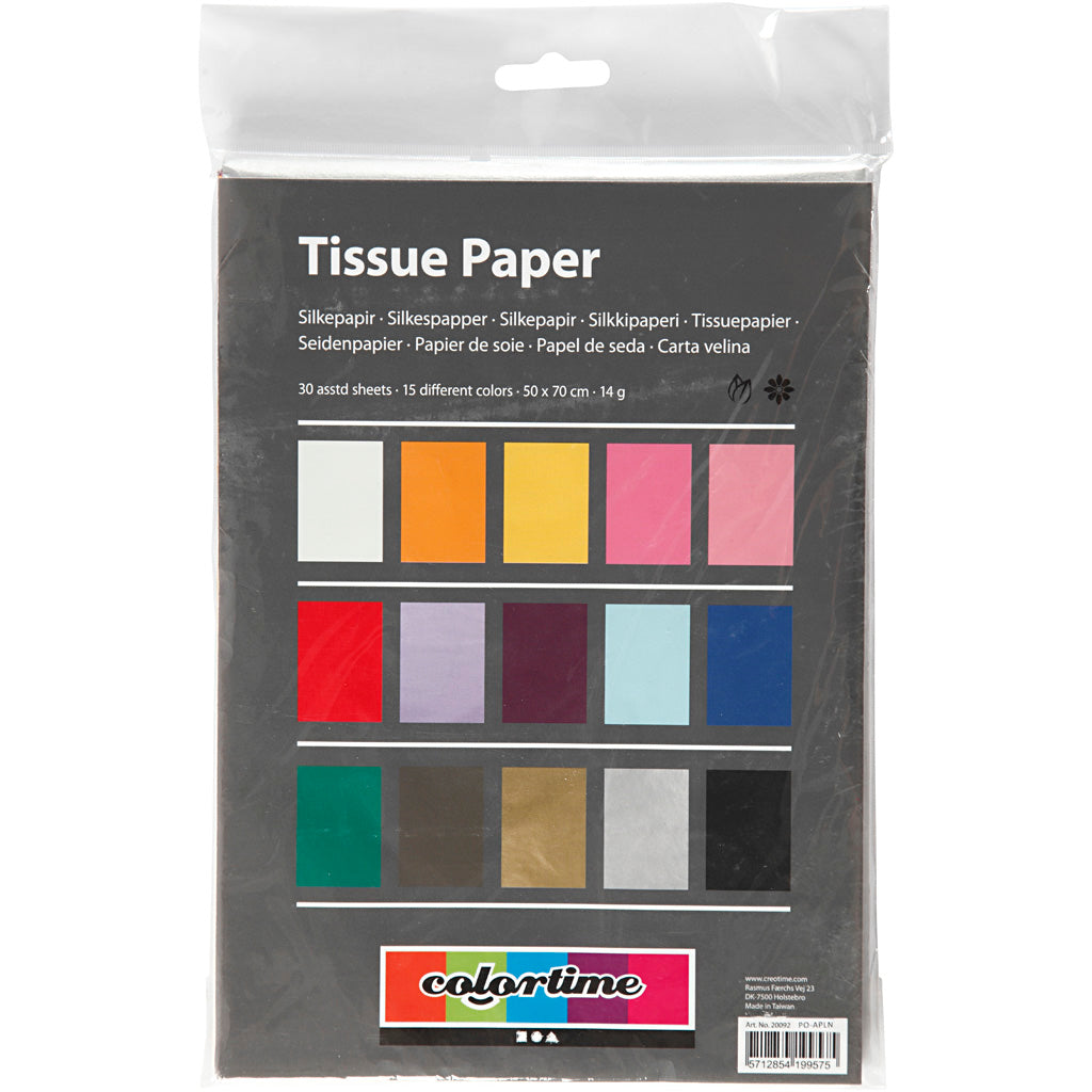 Tissue Paper, sheet 50x70 cm,  14 g, asstd colours, 30sheets [HOB20092]