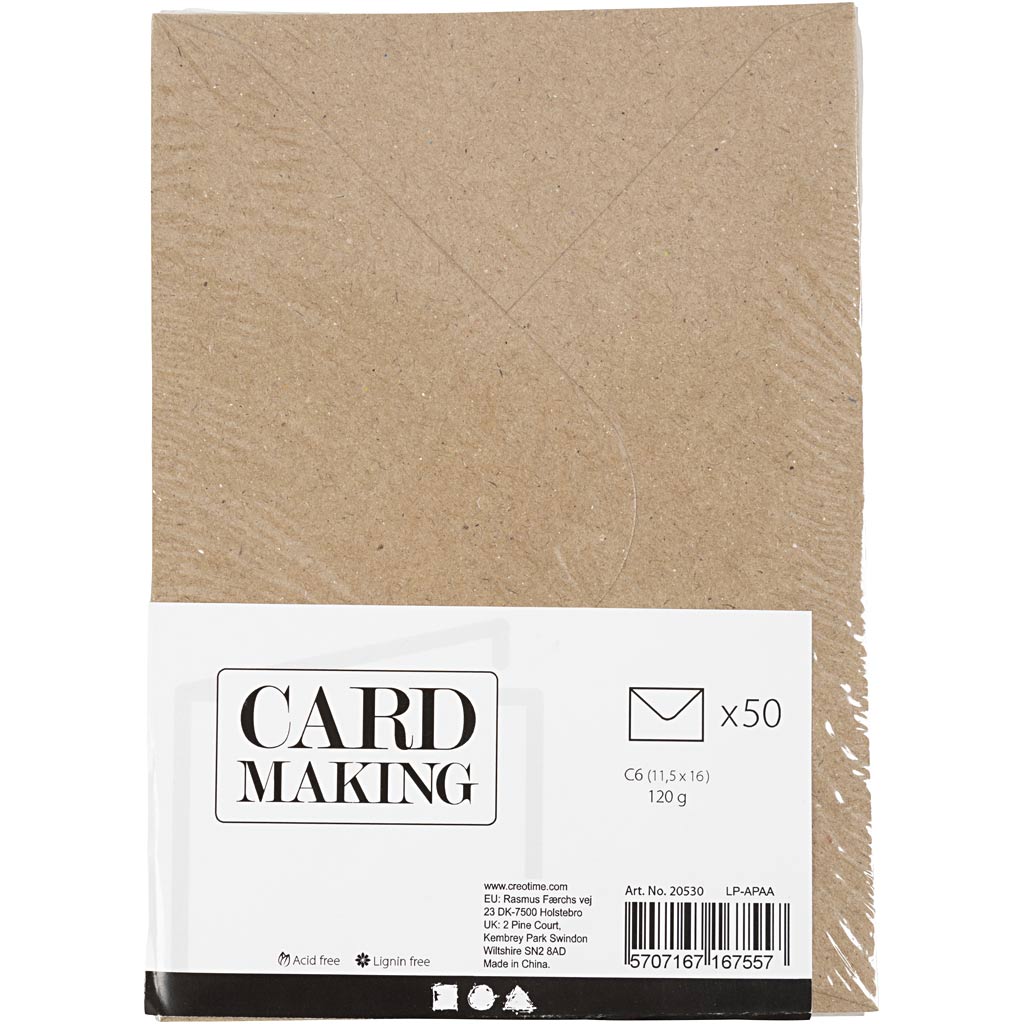 Recycled Envelopes, C6 11.5x16 cm,  120 g, natural, 50pcs [HOB20530]