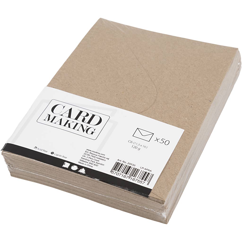 Recycled Envelopes, C6 11.5x16 cm,  120 g, natural, 50pcs [HOB20530]
