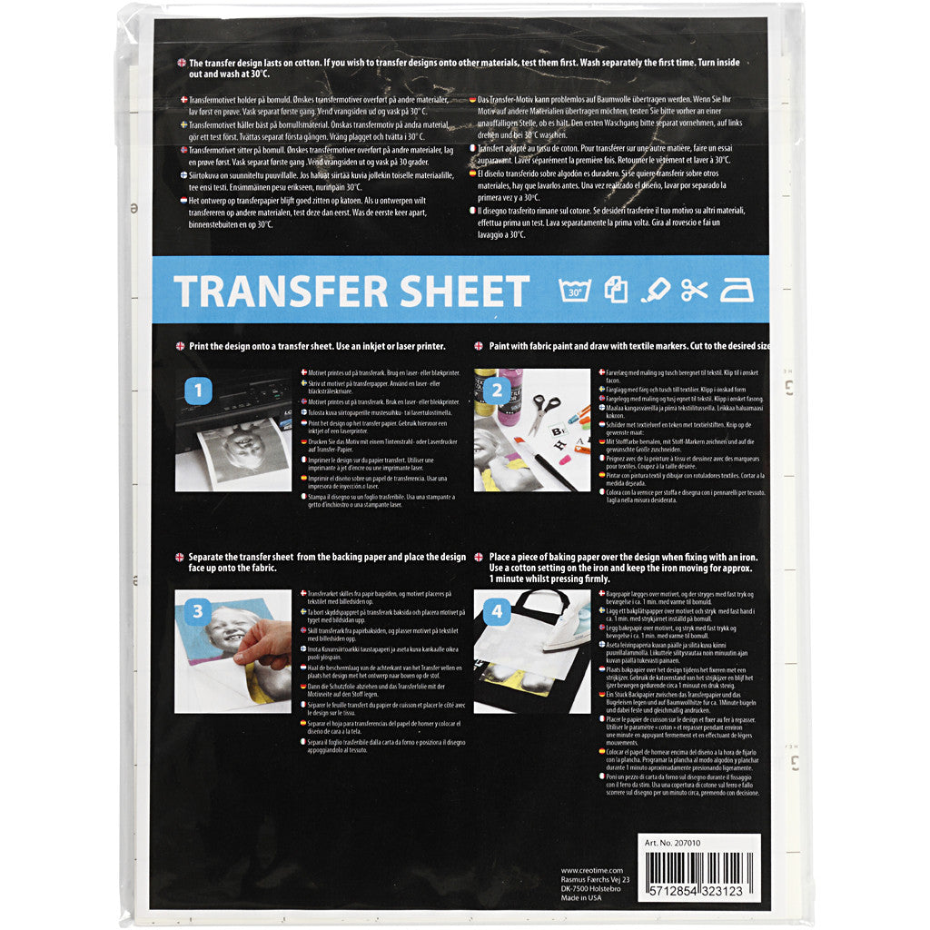 Transferark, ark 21,5x28 cm, till ljusa och mörka textilier, vit, 3 ark/ 1 förp. [HOB-207010]