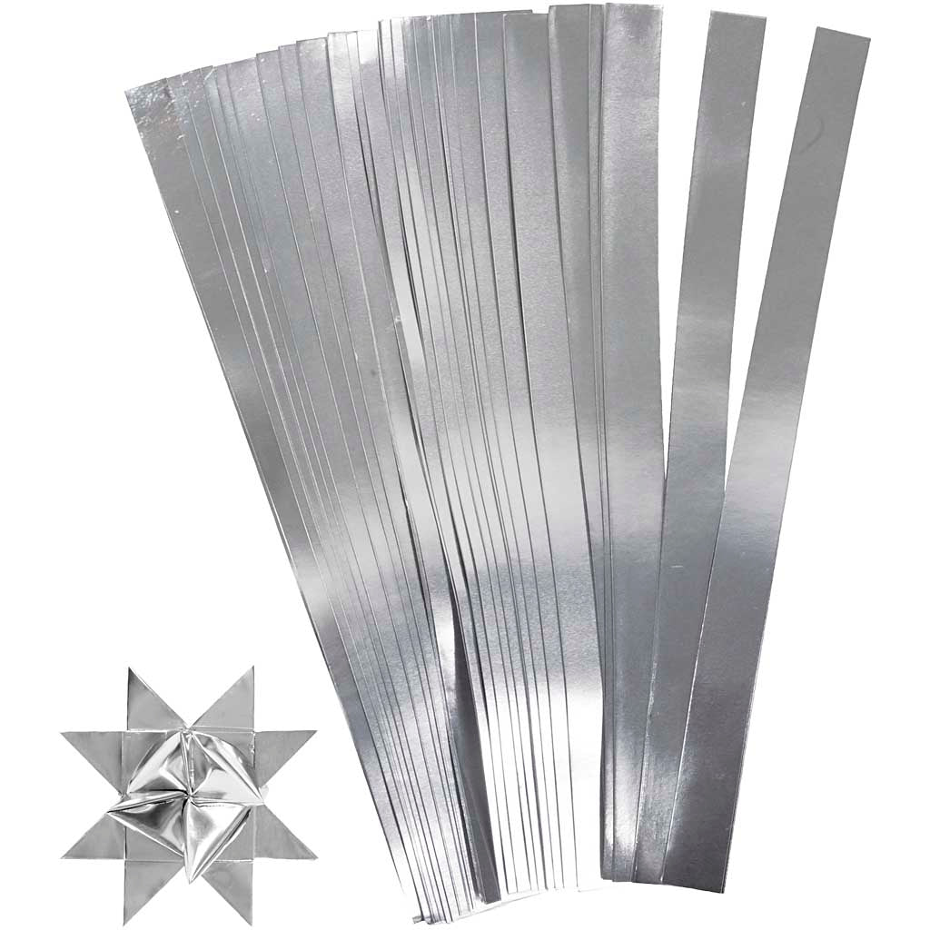 Paper Star Strips, L: 45 cm, dia. 4,5 cm, W: 10 mm, silver, 100strips