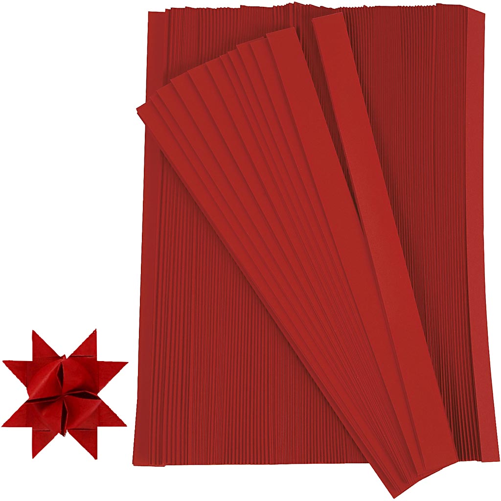 Paper Star Strips, L: 45 cm, W: 15 mm, dia. 6,5 cm, red, 500 strips