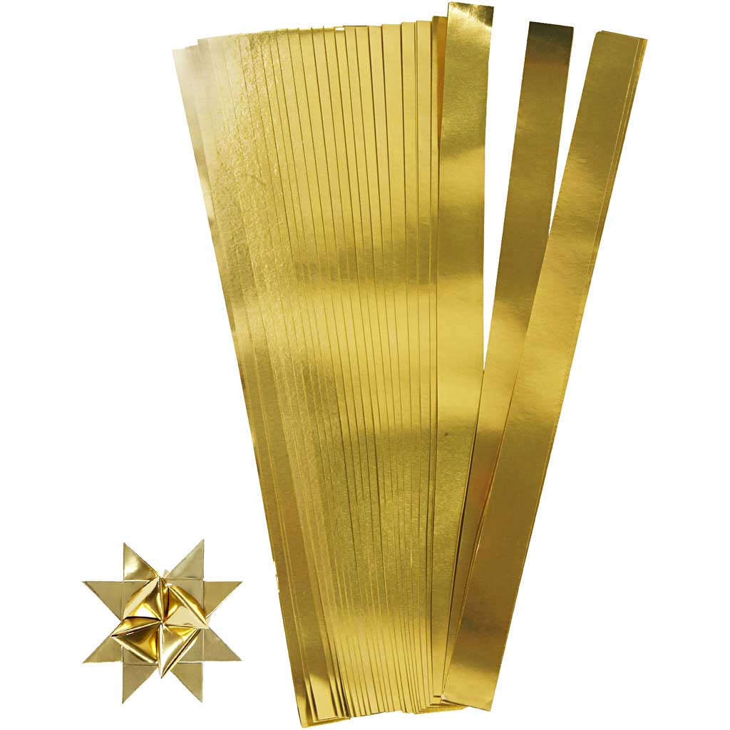 Paper Star Strips, L: 45 cm, W: 15 mm, dia. 6,5 cm, gold, 100 strips