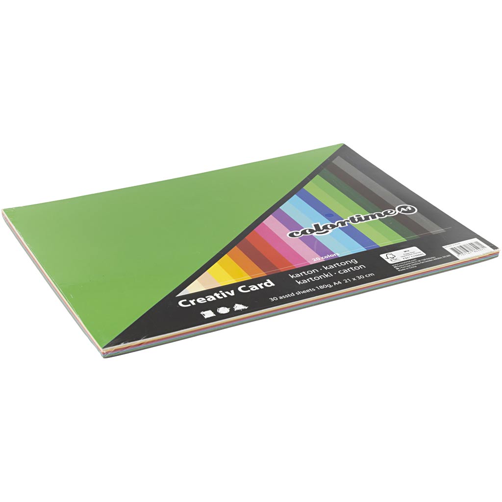 Creativ Kartong, A4, ark 210x297 mm, 180 g, mixade färger, 30 mix. ark/ 1 förp. [HOB-214240]