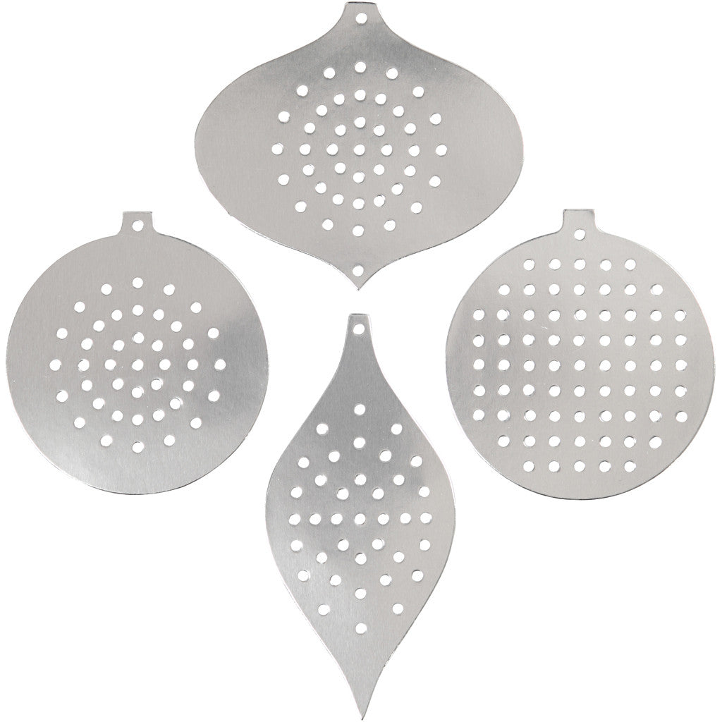 Sykartong, julornament, H: 8,5-12 cm, Hålstl. 3 mm, metallicsilver, 8 st./ 1 förp. [HOB-219612]