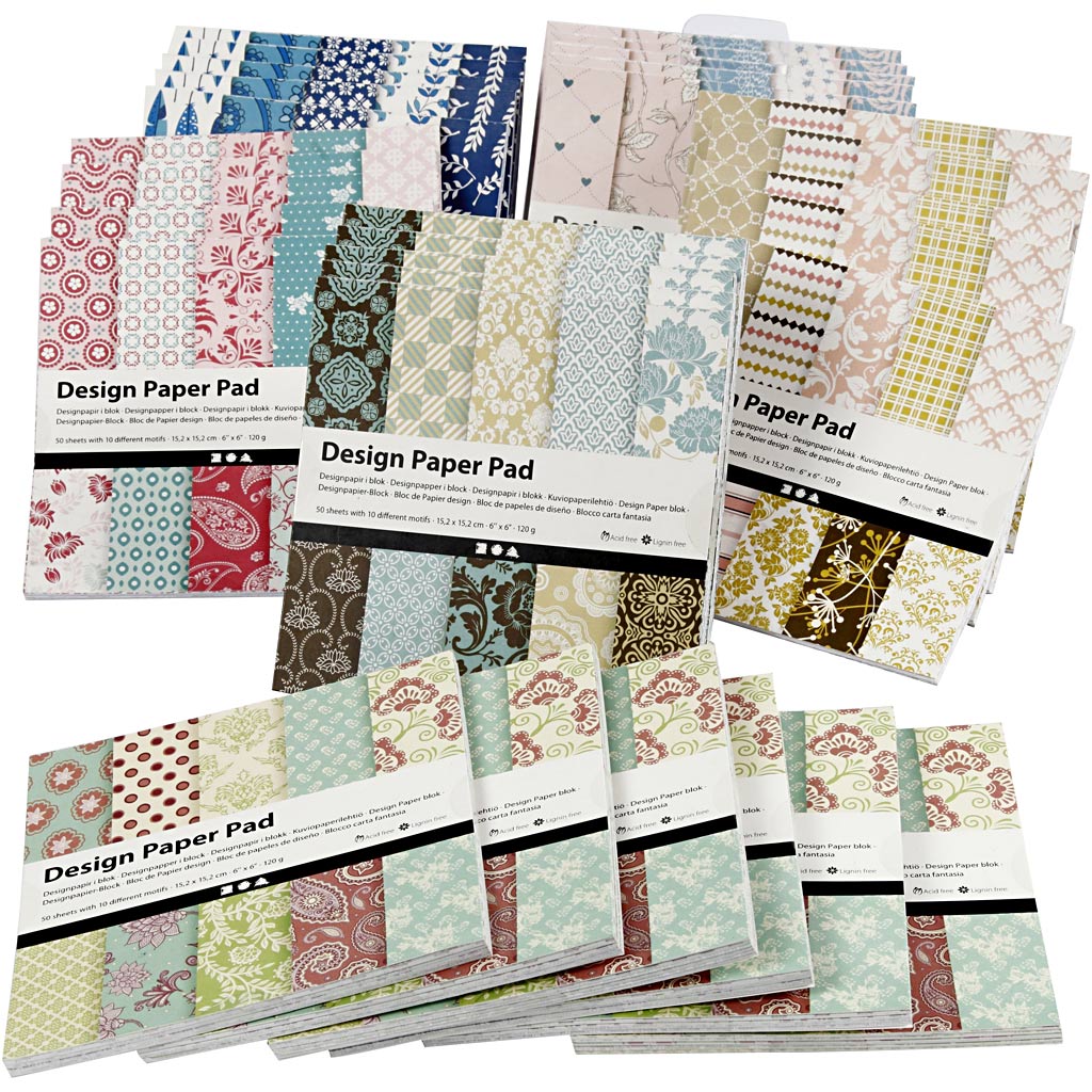 Design Paper Pad, sheet 15,2x15,2 cm, 120 g, assorted colours, 6x10 pc