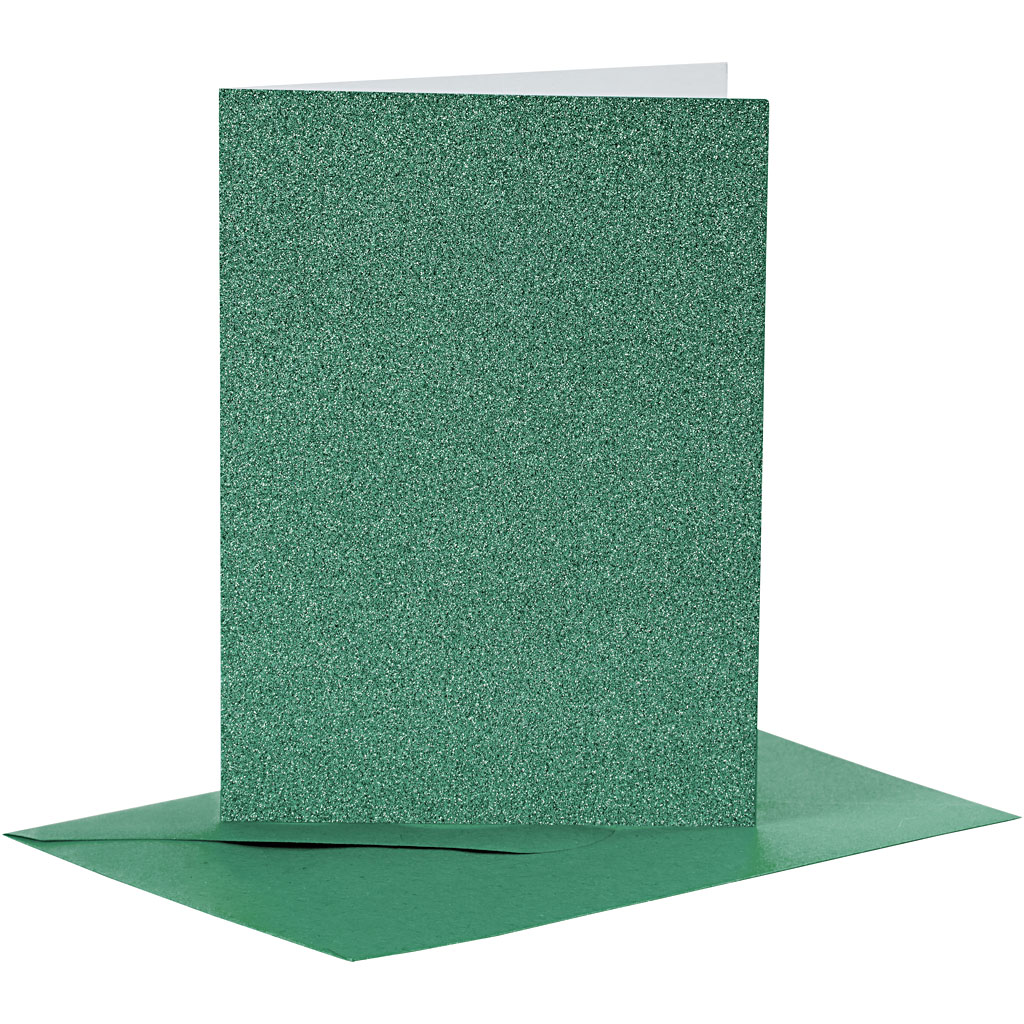 Cards and Envelopes, card size 10,5x15 cm, envelope size 11,5x16,5 cm, glitter, 110+250 g, green, 4 set