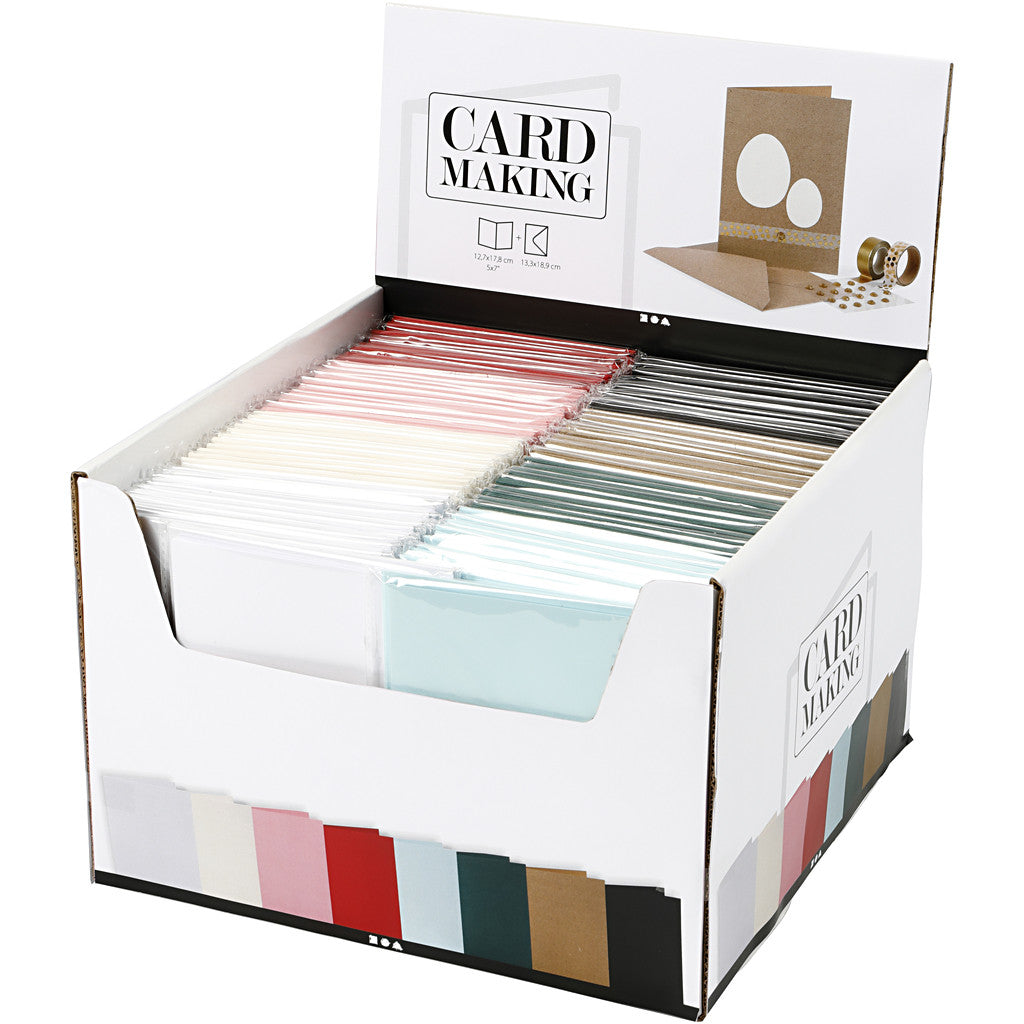 Kort och kuvert, kortstl. 12,7x17,8 cm, kuvertstl. 13,3x18,5 cm, 230 g, mixade färger, 8x10 förp./ 1 förp. [HOB-230569]