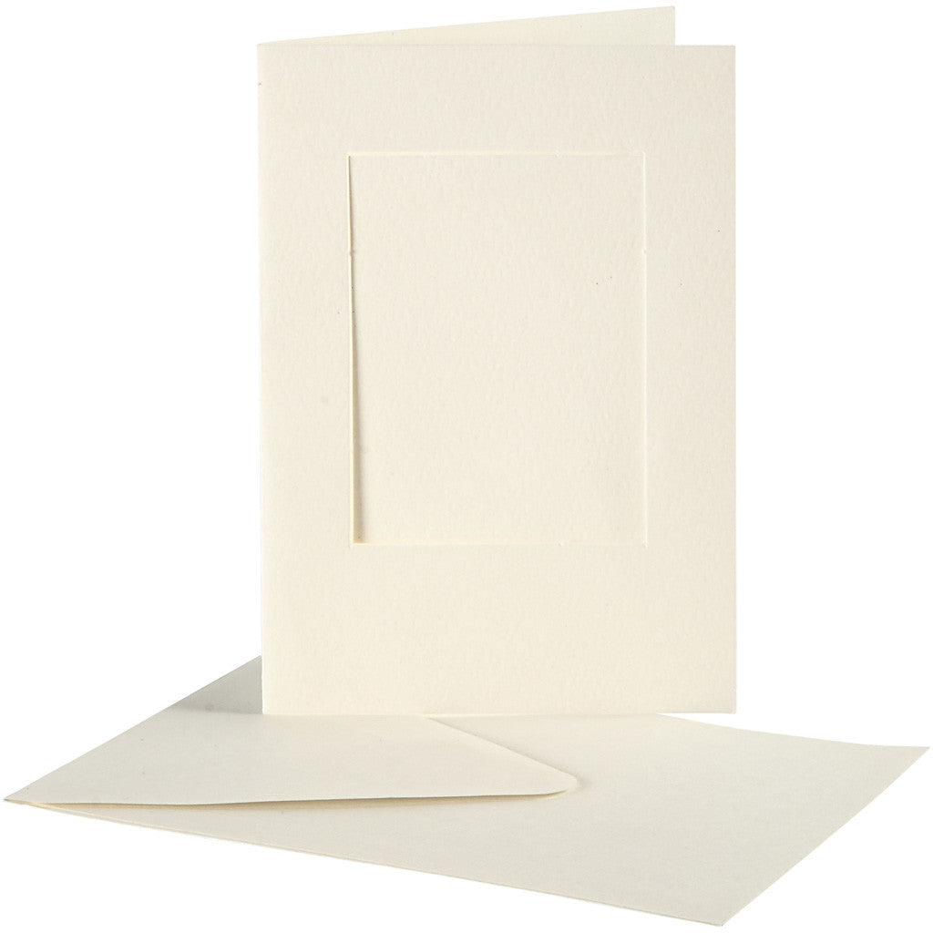 Passepartout Card, card size 10.5x15 cm, envelope size 11.5x16.5 cm, off-white, rectangular, 10sets, hole size 6.5x8.8